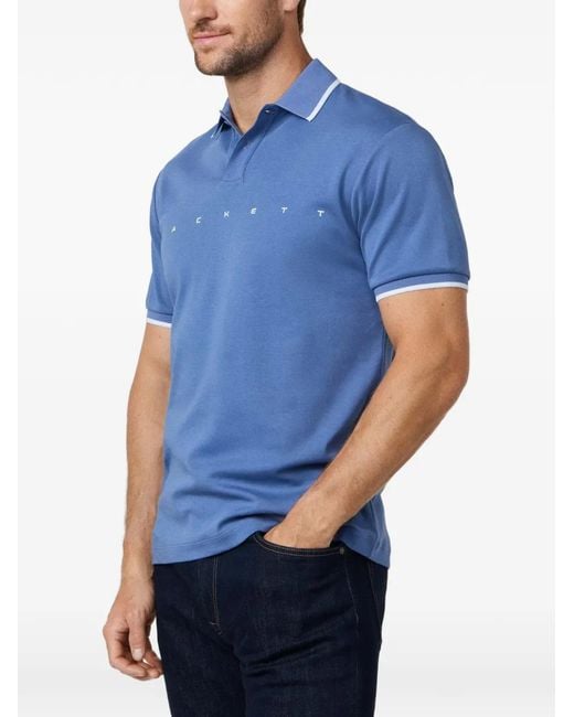 Hackett Blue Logo-Print Short-Sleeve Polo Shirt for men
