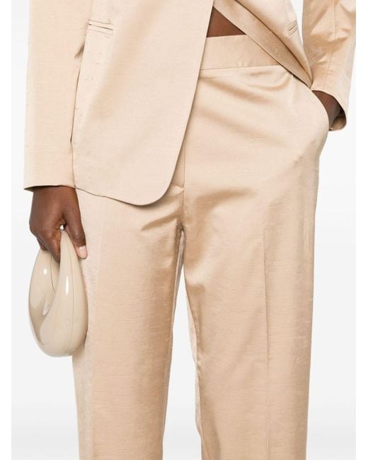Antonelli Pressed-crease Shantung Tapered Trousers Natural