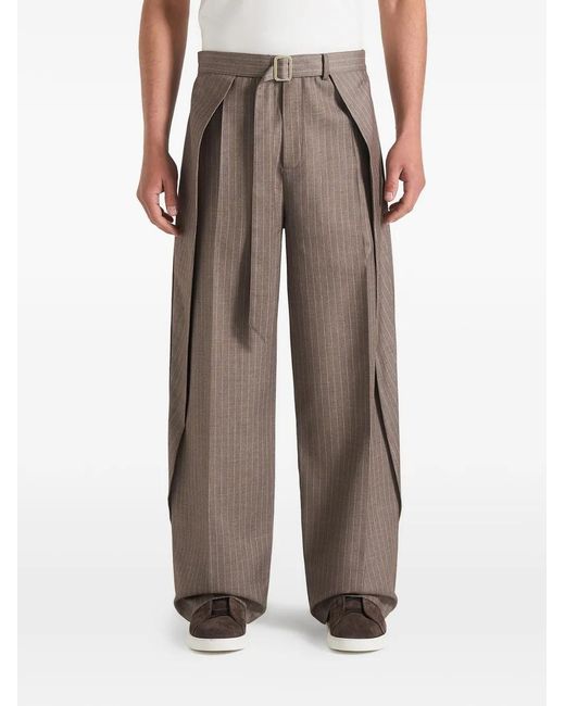 Manière De Voir Brown Charles Wide Fit Wrap Leg Tailored Pants for men