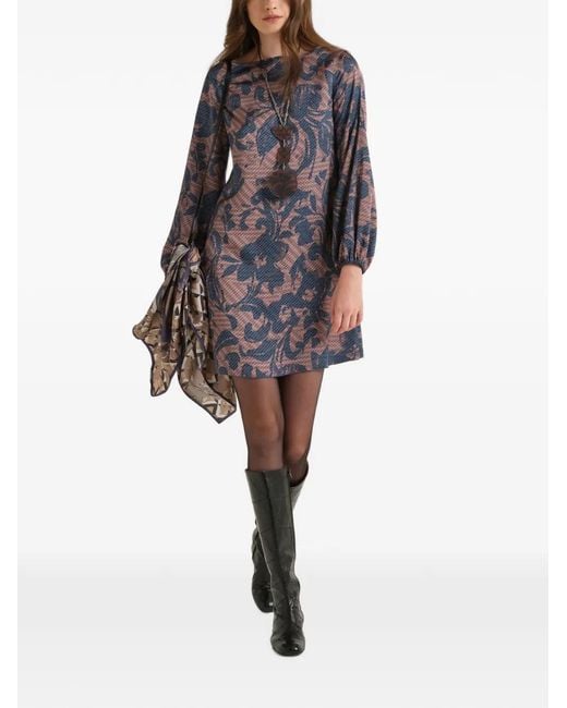 Maliparmi Blue Sweet Foliage Floral-Print Mini Dress