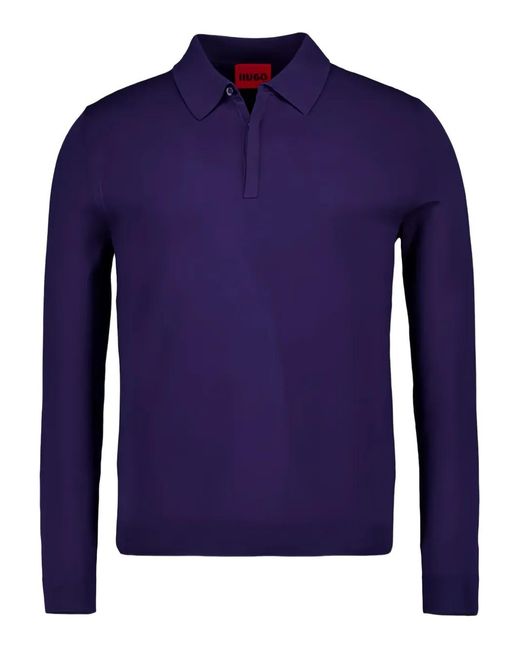 HUGO Blue Long-Sleeve Polo Shirt for men