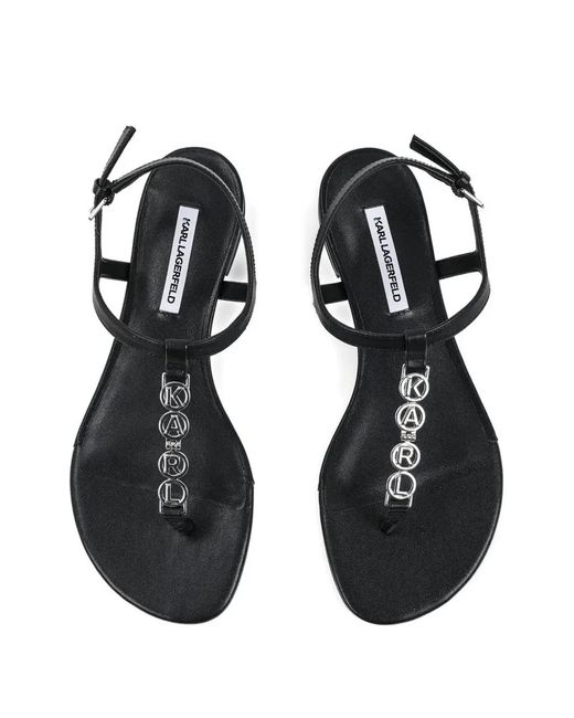 Karl Lagerfeld White Logo-Lettering T-Strap Sandals