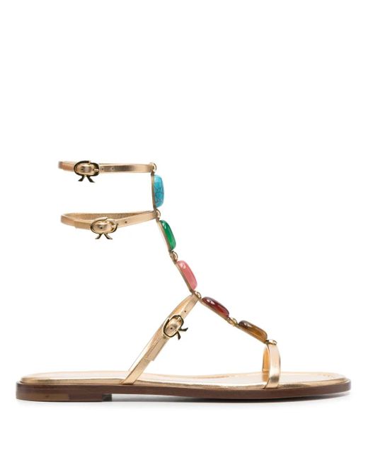 Gianvito Rossi Metallic Stunning Patent Gemstone Gladiator Sandals For Ss24