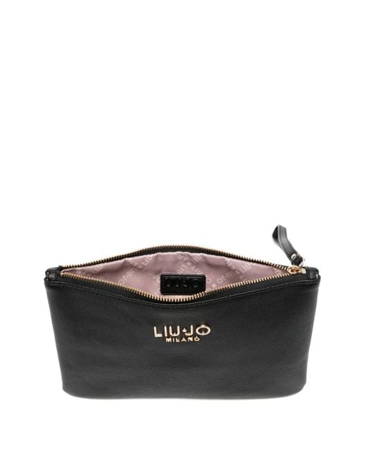 Liu Jo Black Logo-Plaque Zip Clutch Bag