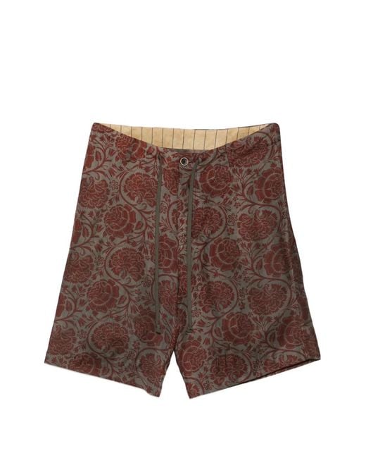 Uma Wang Brown Floral-Print Drawstring Shorts for men
