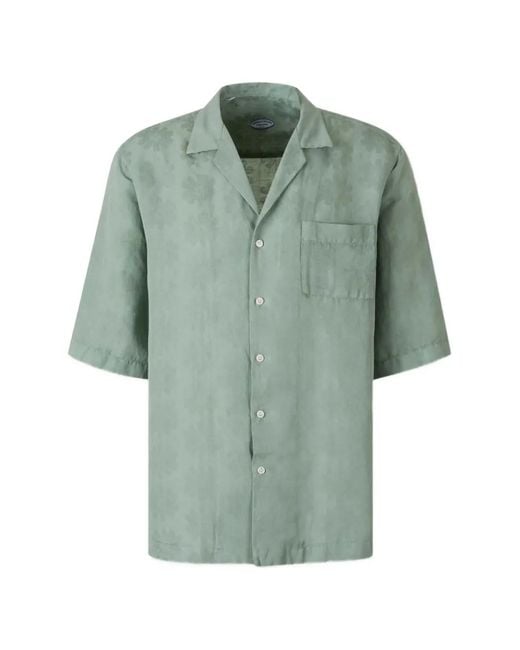 Vincenzo Di Ruggiero Green Floral-Jacquard Short-Sleeve Shirt for men