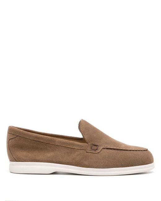 Doucal's Brown Almond-toe Suede Loafers