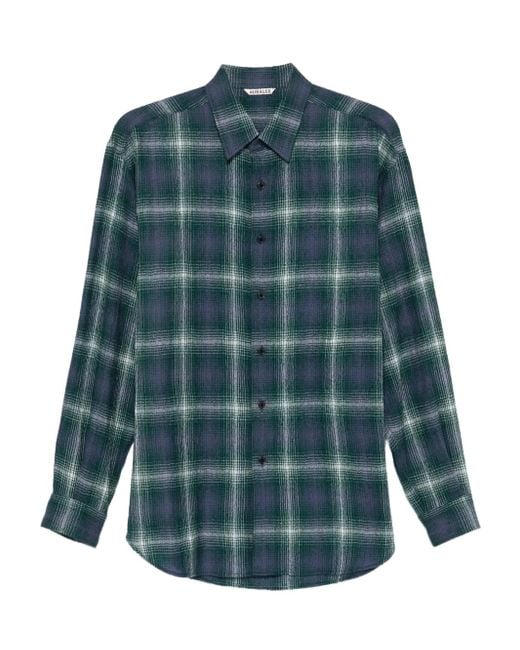 Auralee Blue Airy Checked Shirt for men