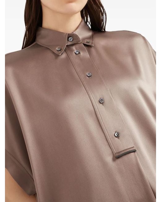 Brunello Cucinelli Natural Monili-Embellished Silk Shirt