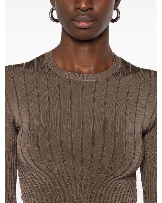 Mugler Brown Gerippter Pullover mit rundem Ausschnitt