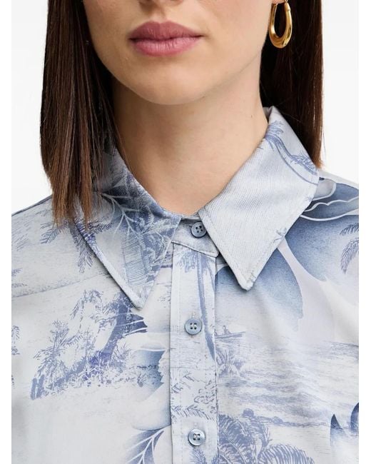 Guess Blue Buttoned Printed Top