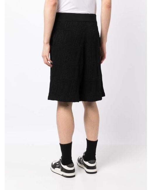 DSquared² Black Logo-Print Waffle-Knit Shorts for men
