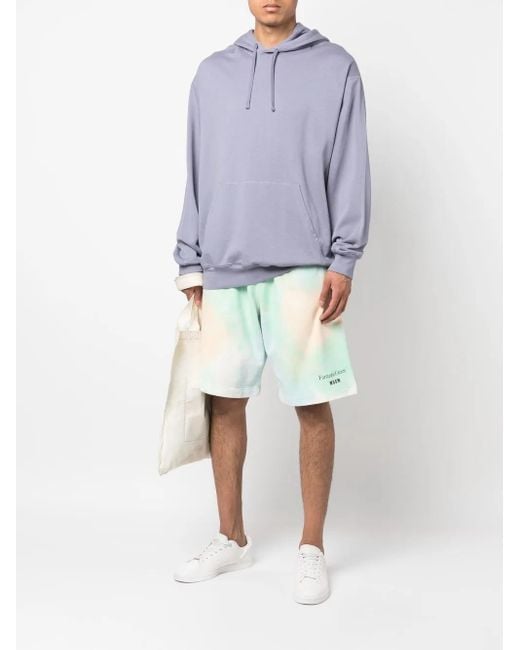 MSGM Green Logo-Print Tie-Dye Shorts for men