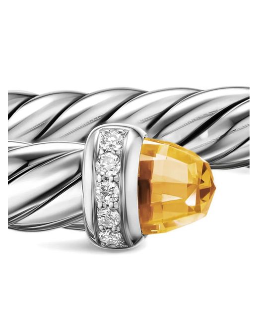 David Yurman White Sterling Cable Flex Citrine And Diamond Bracelet