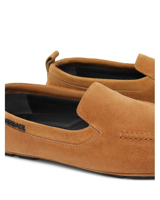 Versace Brown Logo-lettering Suede Loafers