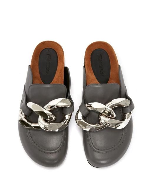 J.W. Anderson Gray Chain-Detail Leather Loafers