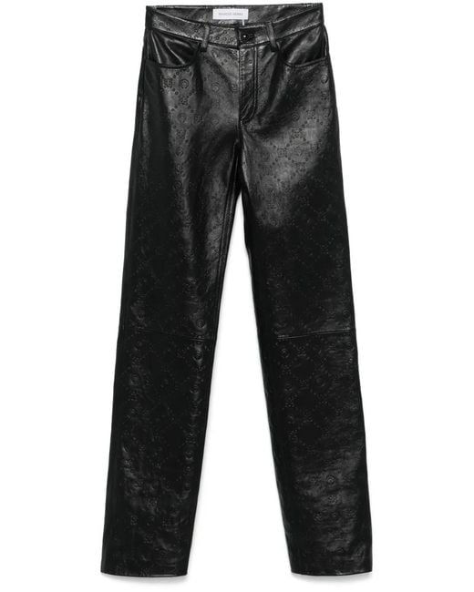 MARINE SERRE Black Moonogram Embossed Leather Straight Leg Pants