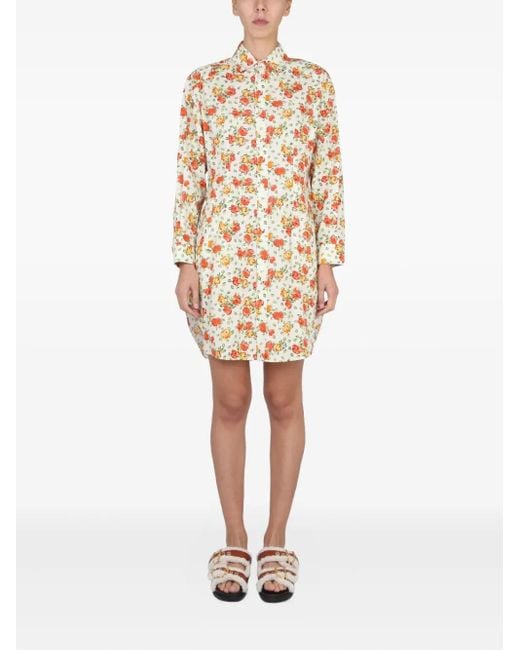 Marni White Floral-Print Shirt Mini Dress