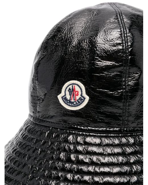 Moncler Black Logo-Patch High-Shine Bucket Hat