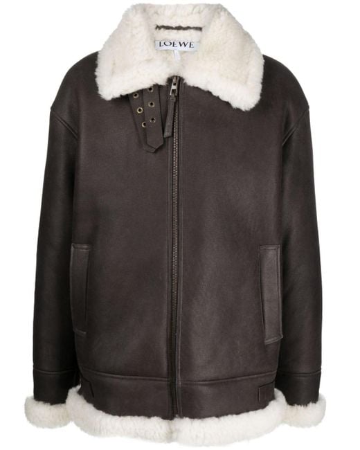 Loewe Black Shearling-collar Leather Jacket for men