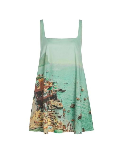 Staud Green Brio Printed Stretch-Cotton Mini Dress