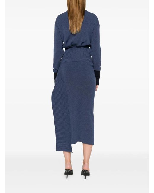 Lanvin Blue Safety Pin-Detail Roll-Neck Dress