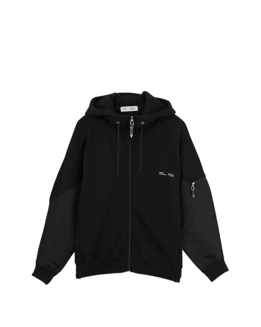 Toga Black Panelled Zip-Up Hoodie for men