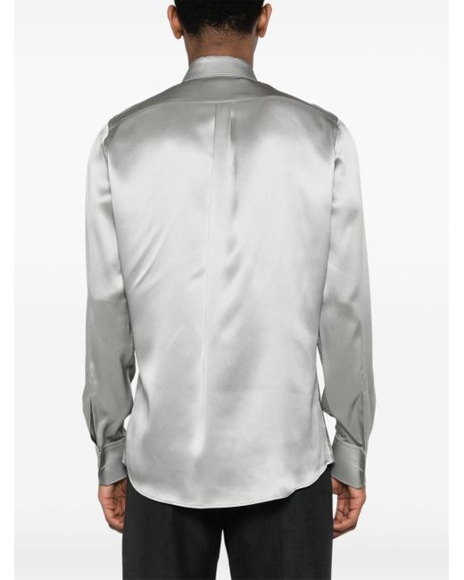 Dolce & Gabbana Gray Satin-weave Silk Shirt for men