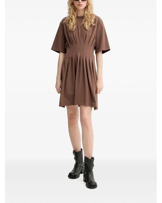 Gestuz Brown Gzinez Pleated-Waist T-Shirt Mini Dress