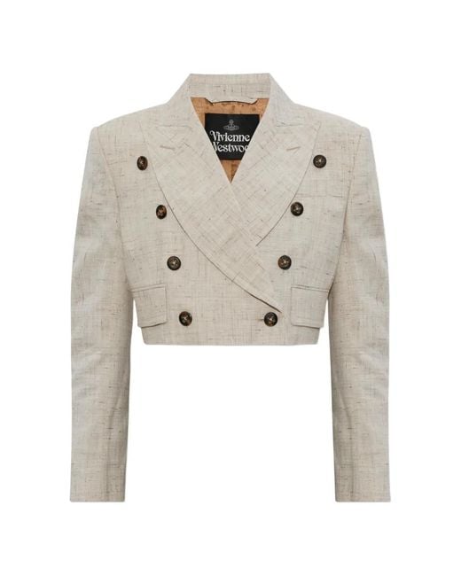 Vivienne Westwood White Ls Cut Off Double-Breasted Cropped Jacket