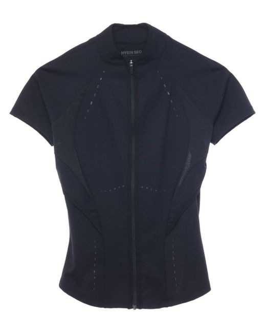 Hyein Seo Blue Cut-out Mesh-panelled Zip-up Top