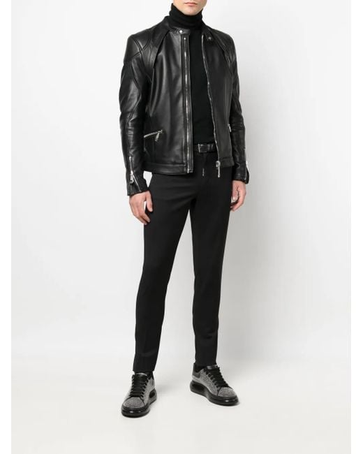 Philipp Plein Black Zip-Through Biker Jacket for men