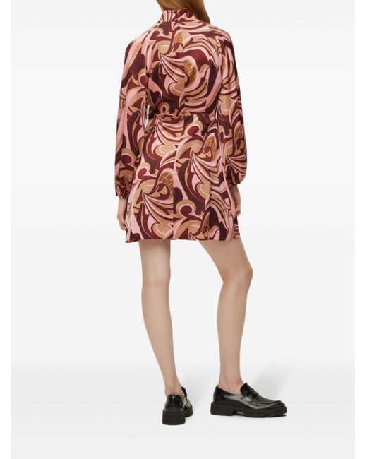 HUGO Brown Abstract-print Long-sleeve Midi Dress