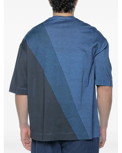 Emporio Armani Blue Colour-Block Logo-Plaque T-Shirt for men
