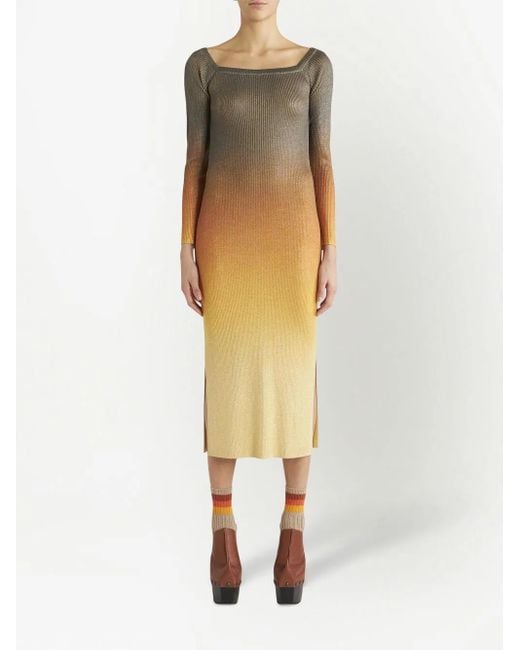 Etro Yellow Gradient-Effect Ribbed-Knit Dress