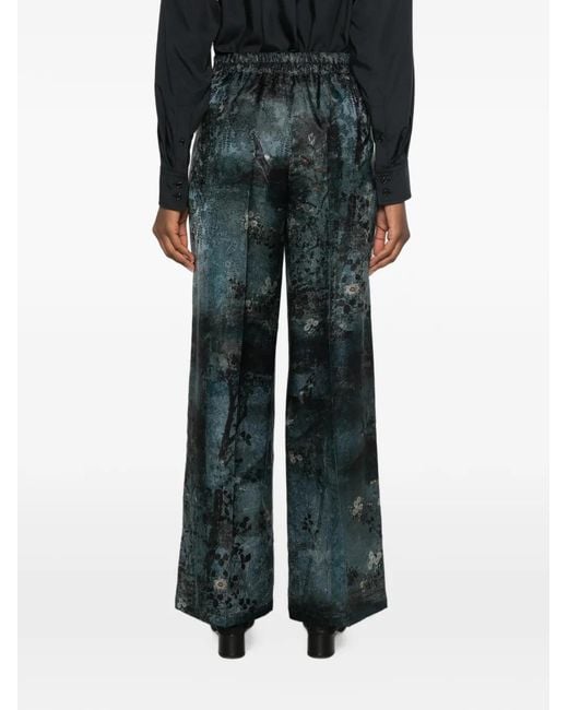 Pierre Louis Mascia Green Abstract-Print Wide-Leg Trousers