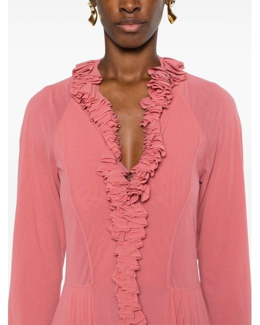 Philosophy Di Lorenzo Serafini Pink Ruffled Textured Midi Dress