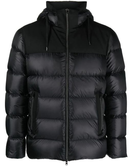 Herno Black Drawstring-Hood Padded Down Jacket for men