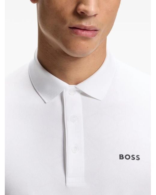 Boss White Logo-Detail Polo Shirt for men