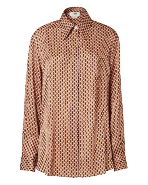 Fendi Brown Dots-Jacquard Silk Shirt
