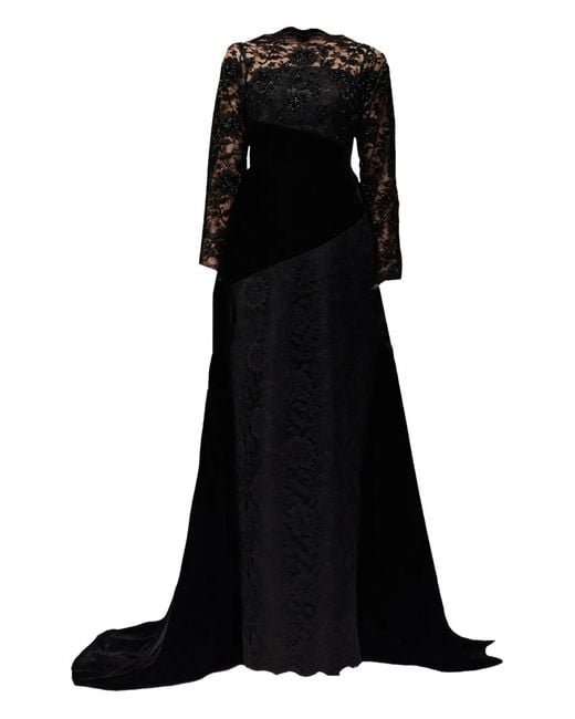 THA SEEN Women's Black Lace-panel Maxi Dress
