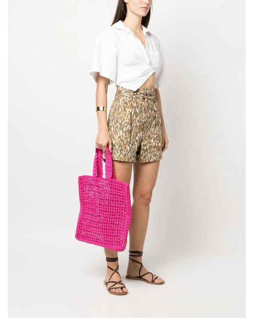 Chica Pink Straw Logo-Patch Tote Bag
