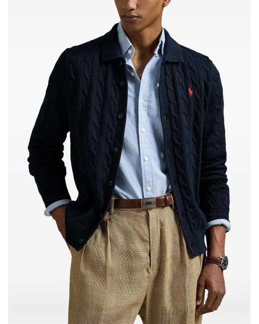 Polo Ralph Lauren Blue Cable-Knit Button-Up Cardigan for men