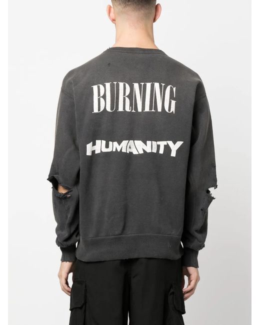 SAINT Mxxxxxx Gray Slogan-Print Distressed-Finish Sweatshirt for men