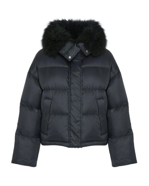 Yves Salomon Black Lambsherling-Trim Puffer Jacket