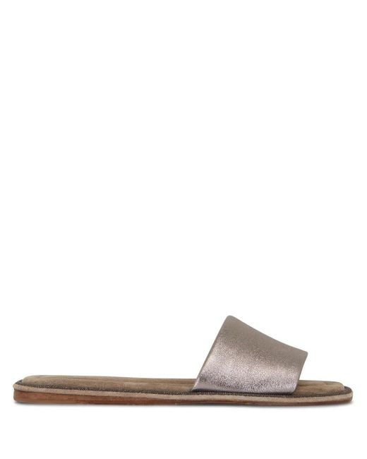 Brunello Cucinelli White Square-Toe Leather Flat Sandals