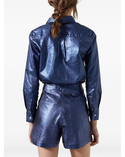 Lanhtropy Blue Frida Metallic Pleated Shorts