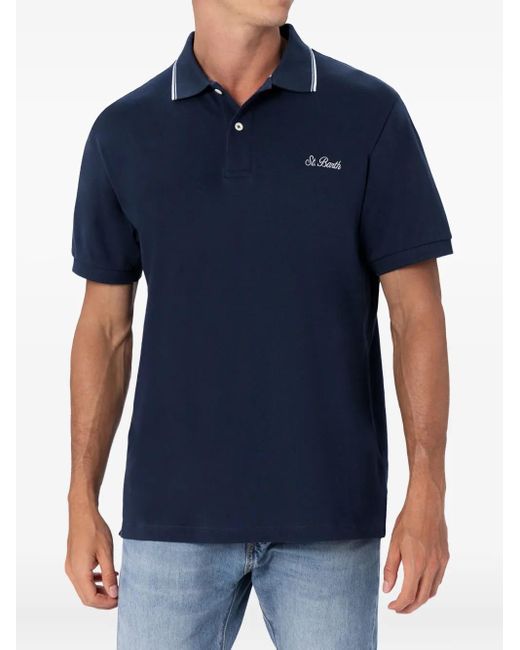 Mc2 Saint Barth Blue Cotton Piquet Polo Shirt Beverly Hills for men