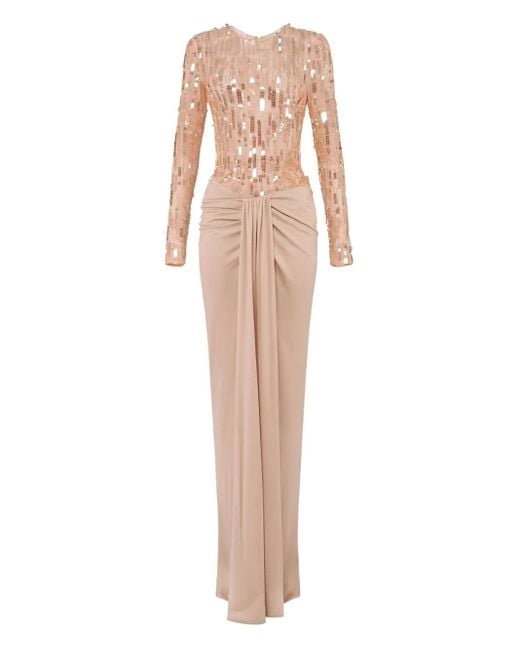Elisabetta Franchi Pink Drapiertes Red Carpet Kleid mit Pailletten