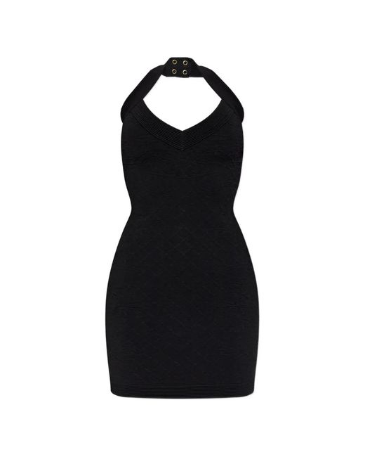 Balmain Black Jacquard Halterneck Mini Dress